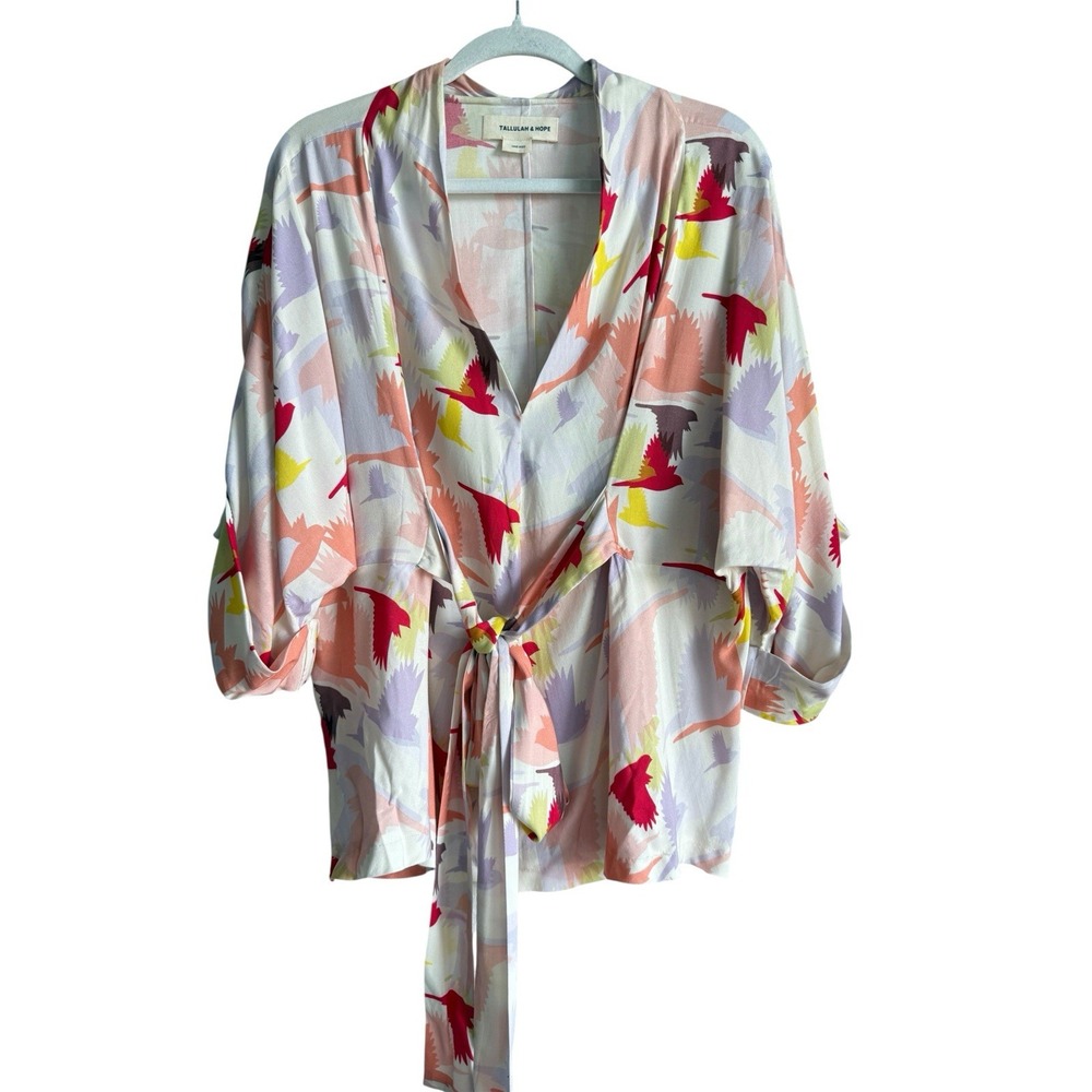 Tallulah & Hope Gloria's Women's V Neck Blouse‎ Bird Print Tie Boho One Size